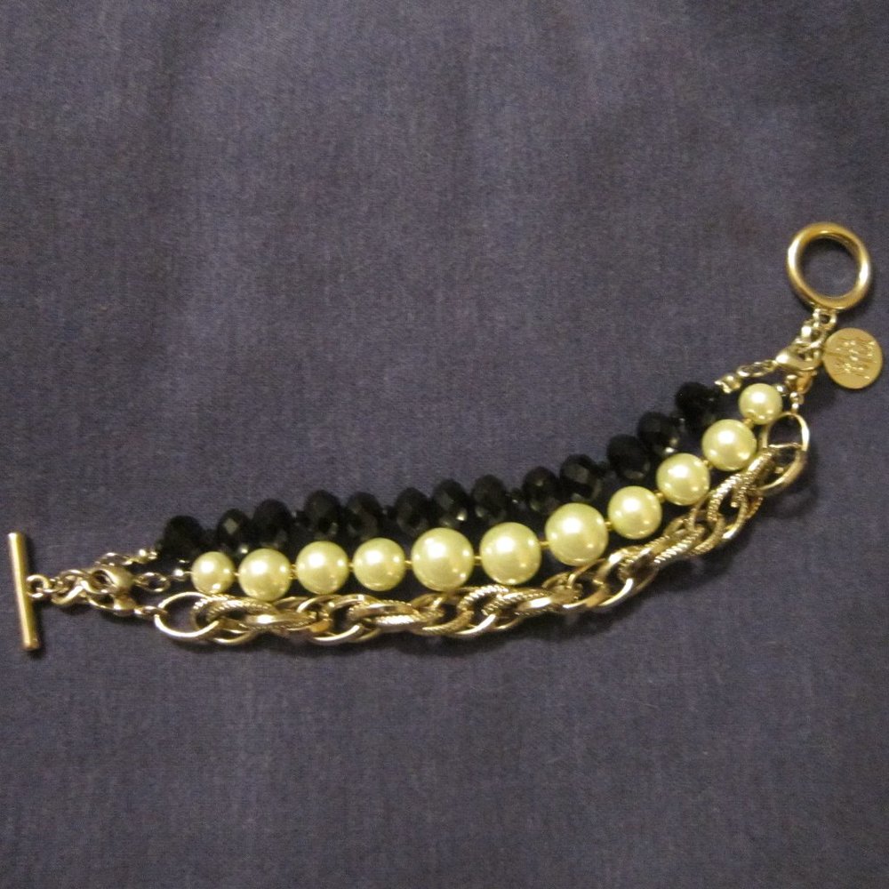 3 for💲25🌟WHBM silvertone Jet & pearly bead Convertible Bracelet multi-strand - Picture 2 of 6